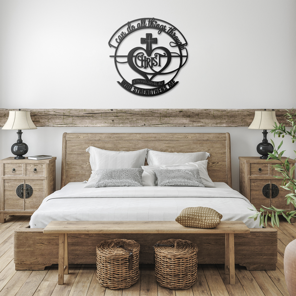 "I can do all things through Christ who strengthens me" Christian die-cut metal sign, Christian Metal Wall Art - Christian Steel Wall Decor