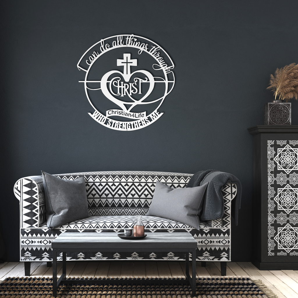 "I can do all things through Christ who strengthens me" Christian die-cut metal sign, Christian Metal Wall Art - Christian Steel Wall Decor