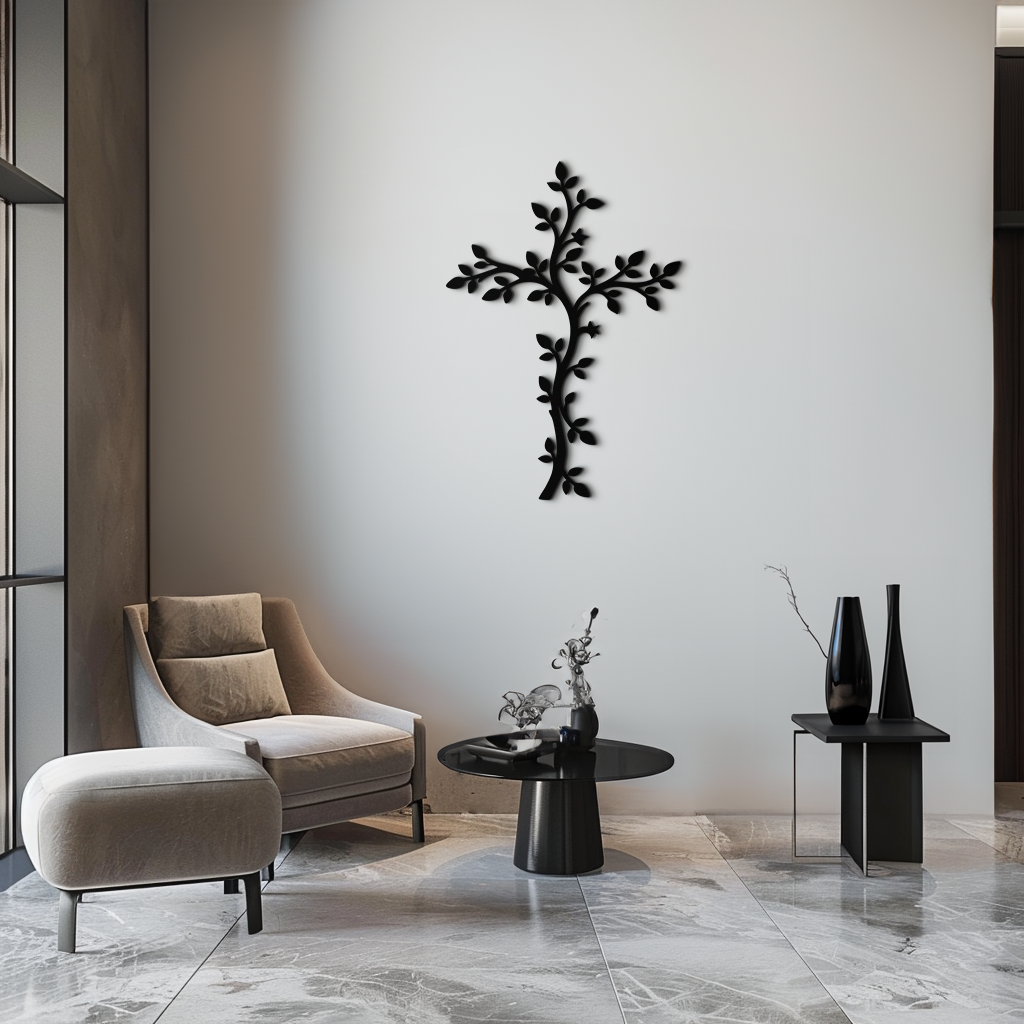 Steel Cross Metal Wall Art - Sacred Minimalist Christian Decor