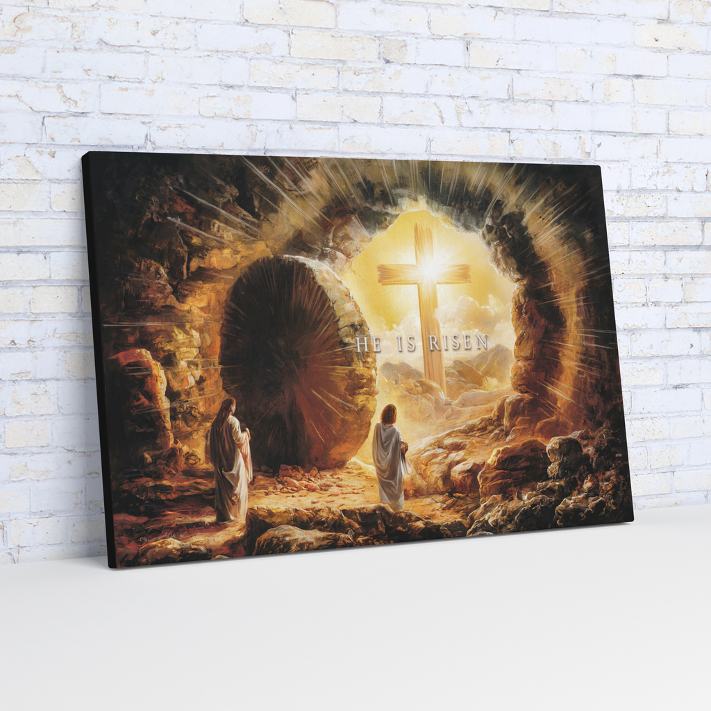 Open Tomb, He is Risen, Christian Gallery Wrapped Canvas, Easter Wall Art Print, Vision of Resurrection