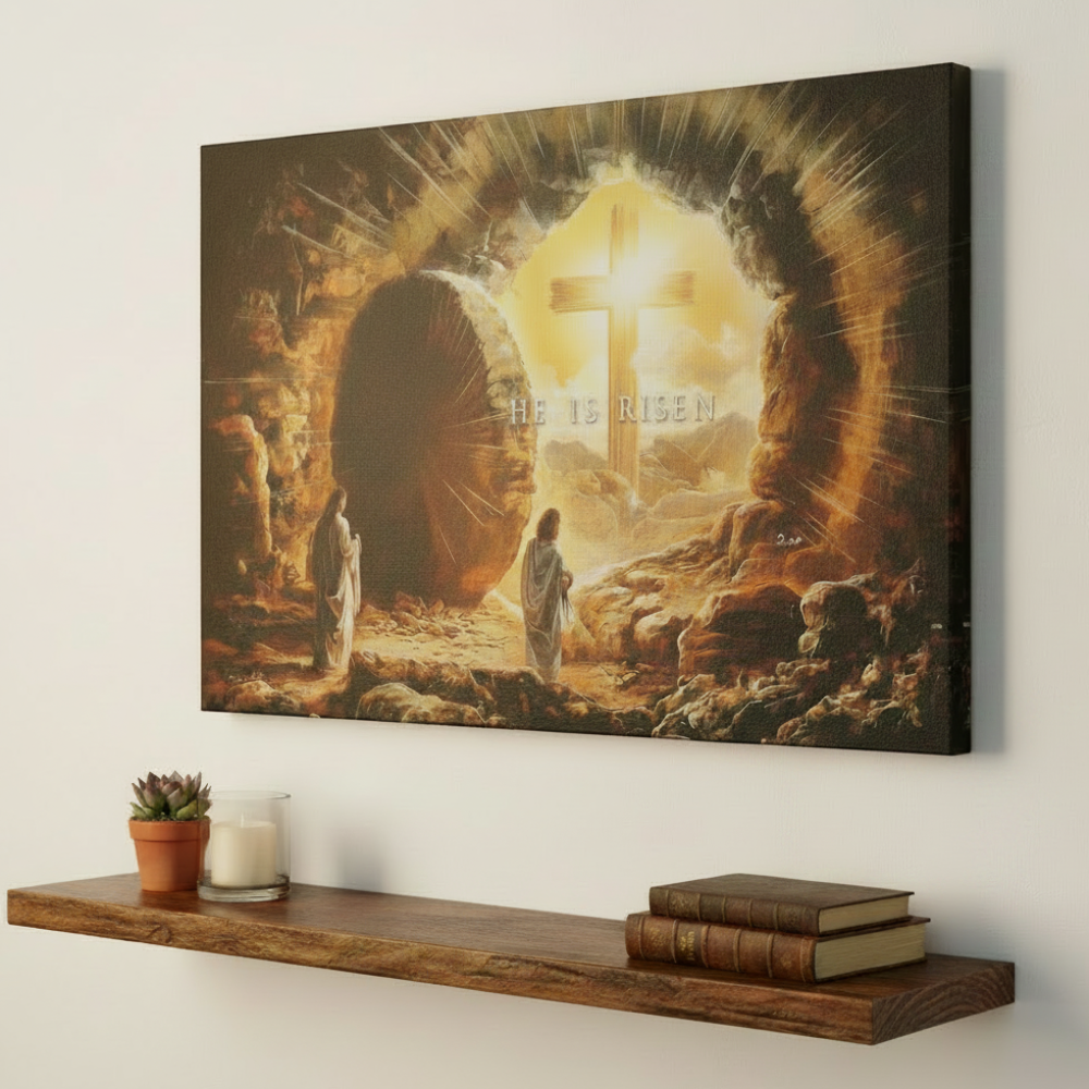 Open Tomb, He is Risen, Christian Gallery Wrapped Canvas, Easter Wall Art Print, Vision of Resurrection