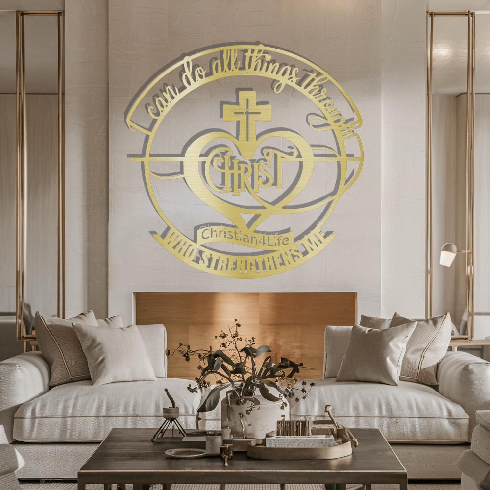 "I can do all things through Christ who strengthens me" Christian die-cut metal sign, Christian Metal Wall Art - Christian Steel Wall Decor