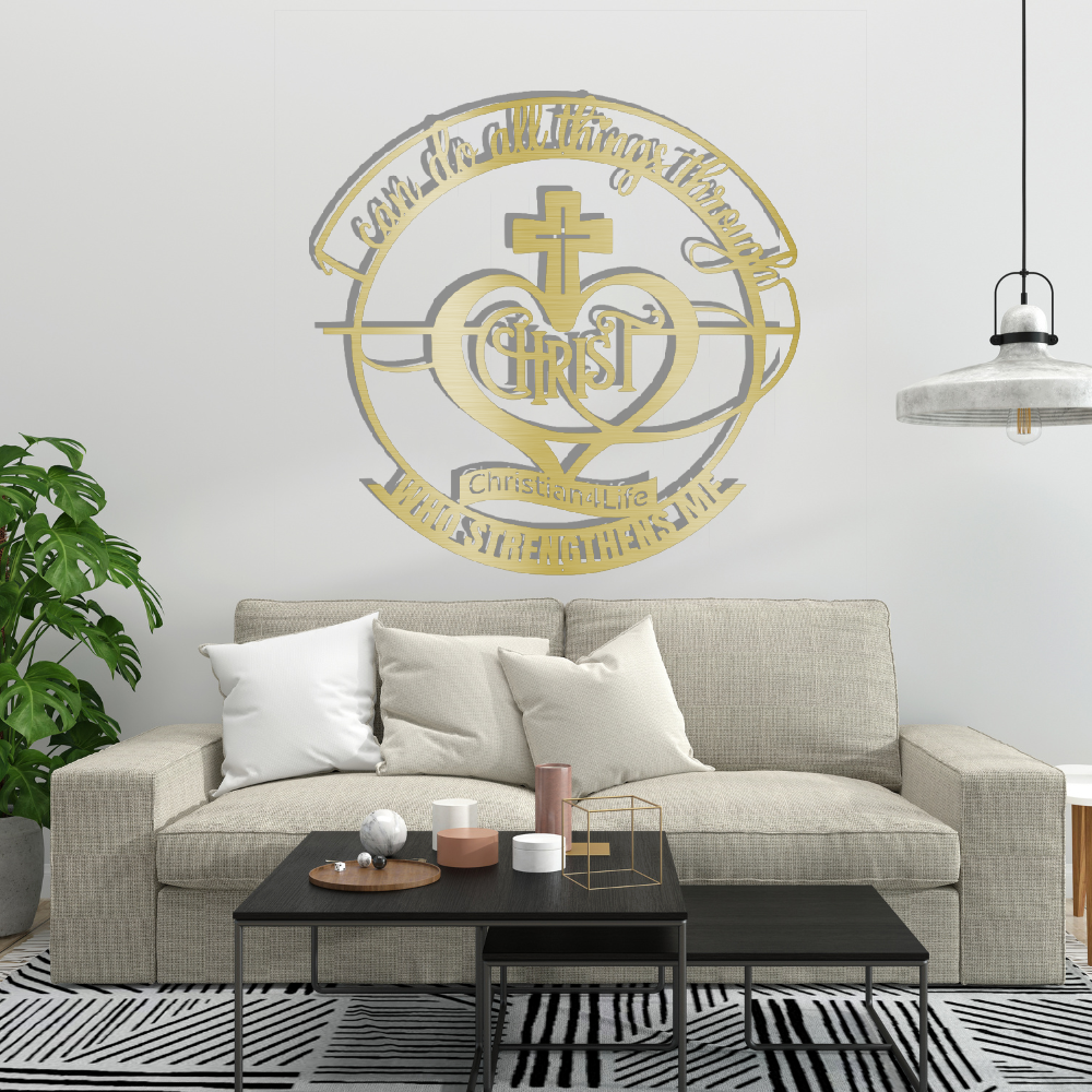 "I can do all things through Christ who strengthens me" Christian die-cut metal sign, Christian Metal Wall Art - Christian Steel Wall Decor