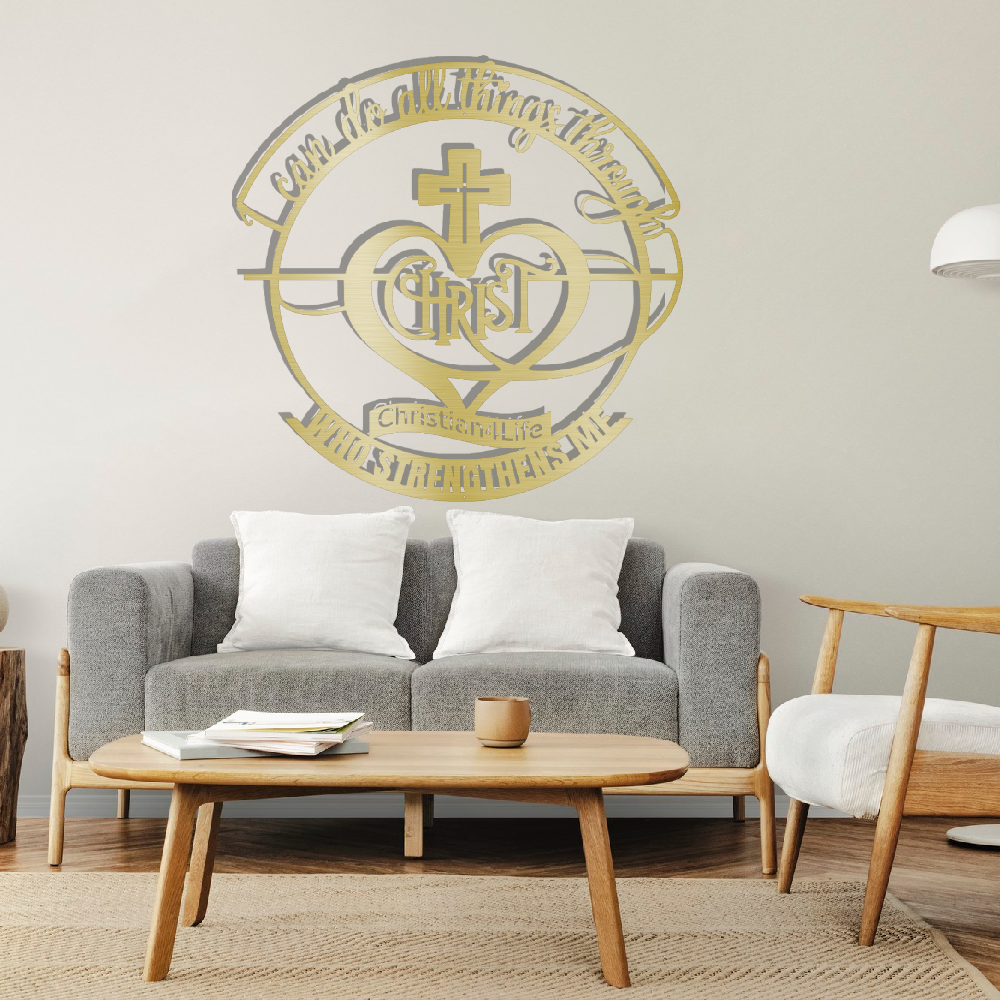 "I can do all things through Christ who strengthens me" Christian die-cut metal sign, Christian Metal Wall Art - Christian Steel Wall Decor
