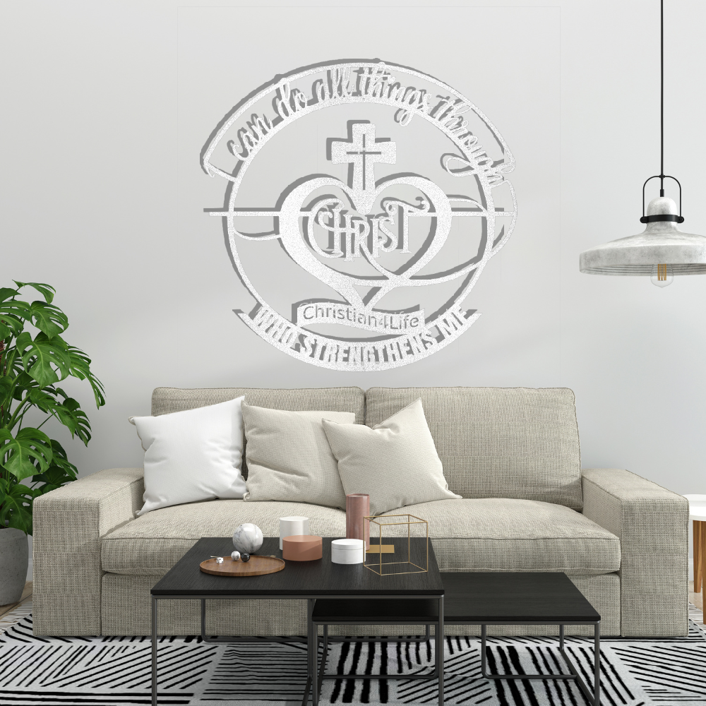 "I can do all things through Christ who strengthens me" Christian die-cut metal sign, Christian Metal Wall Art - Christian Steel Wall Decor