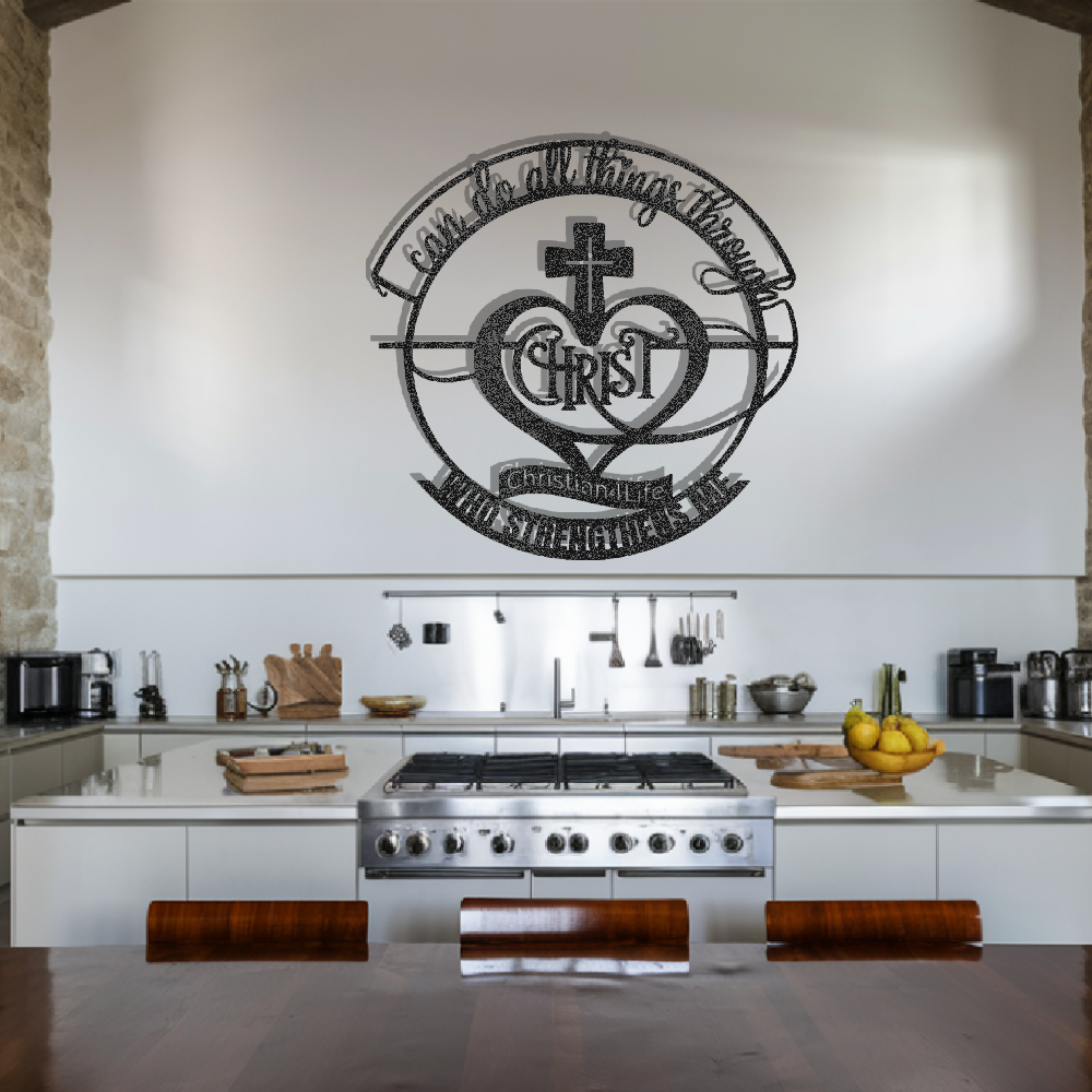 "I can do all things through Christ who strengthens me" Christian die-cut metal sign, Christian Metal Wall Art - Christian Steel Wall Decor