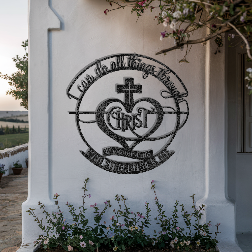 "I can do all things through Christ who strengthens me" Christian die-cut metal sign, Christian Metal Wall Art - Christian Steel Wall Decor