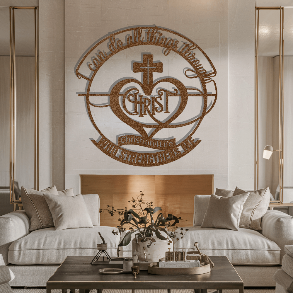 "I can do all things through Christ who strengthens me" Christian die-cut metal sign, Christian Metal Wall Art - Christian Steel Wall Decor