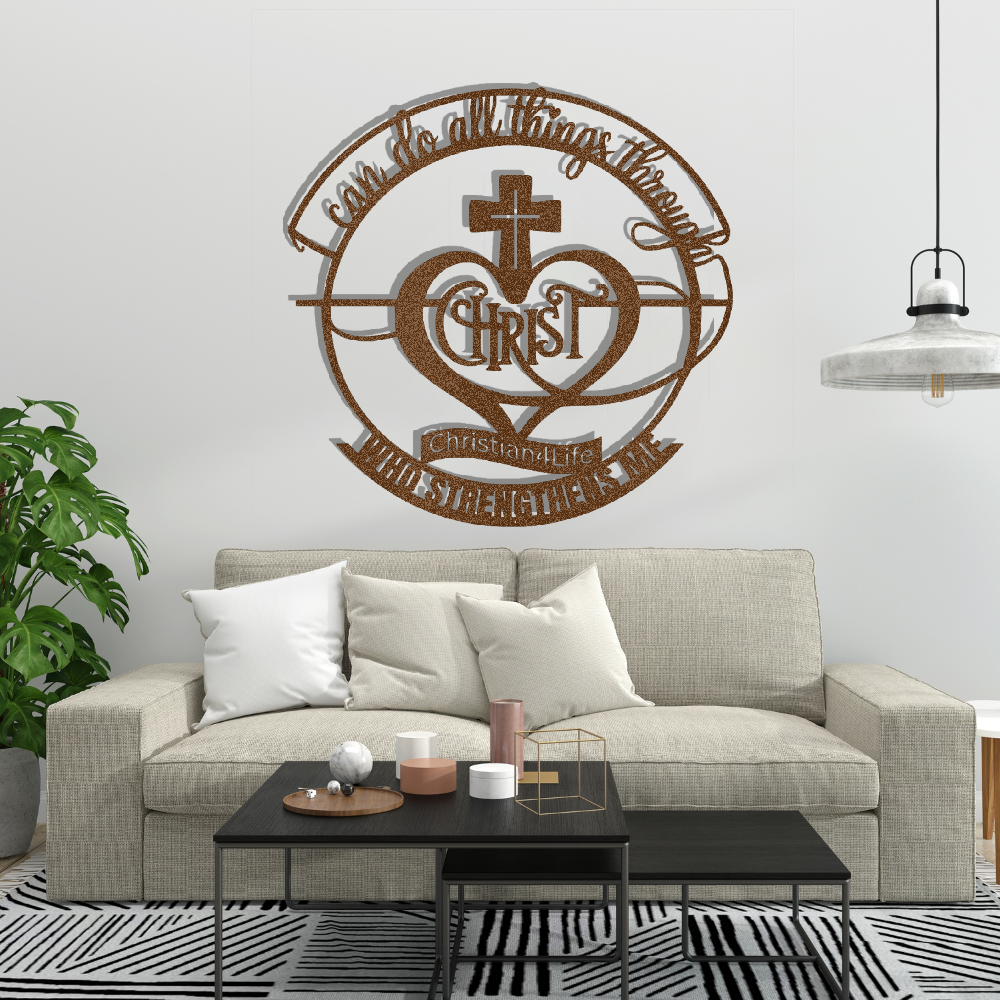 "I can do all things through Christ who strengthens me" Christian die-cut metal sign, Christian Metal Wall Art - Christian Steel Wall Decor