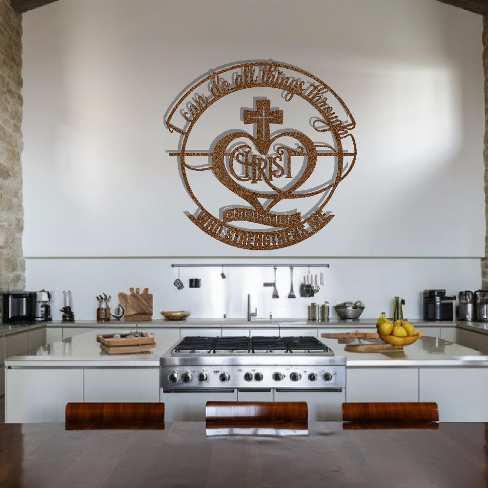 "I can do all things through Christ who strengthens me" Christian die-cut metal sign, Christian Metal Wall Art - Christian Steel Wall Decor