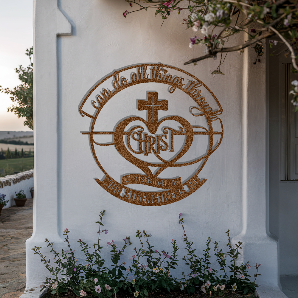 "I can do all things through Christ who strengthens me" Christian die-cut metal sign, Christian Metal Wall Art - Christian Steel Wall Decor