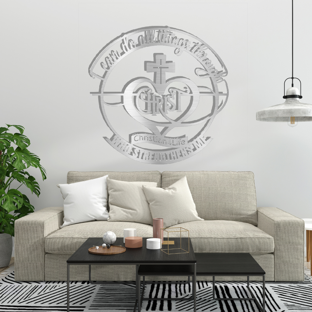 "I can do all things through Christ who strengthens me" Christian die-cut metal sign, Christian Metal Wall Art - Christian Steel Wall Decor